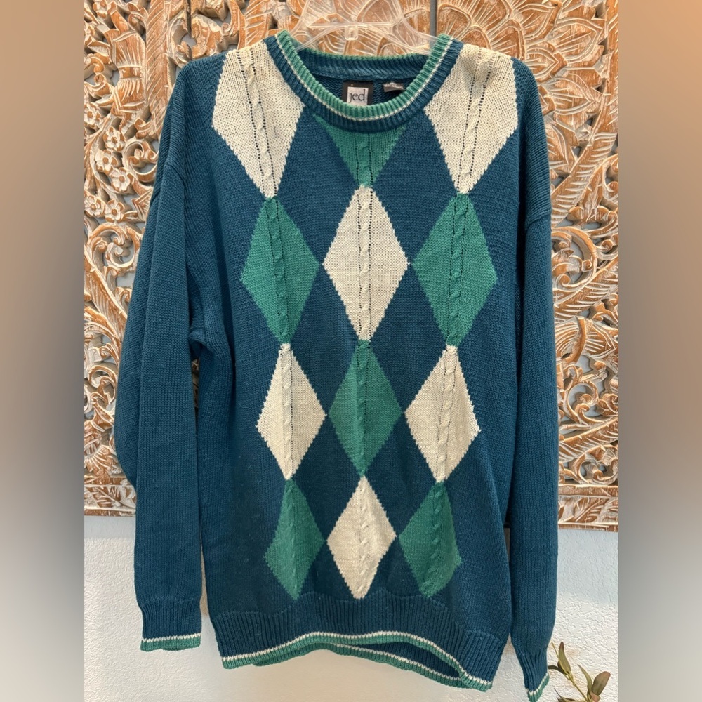 Jed Wear ‘Argile’ Sweater, Teal & Cream colors- Mens size XL